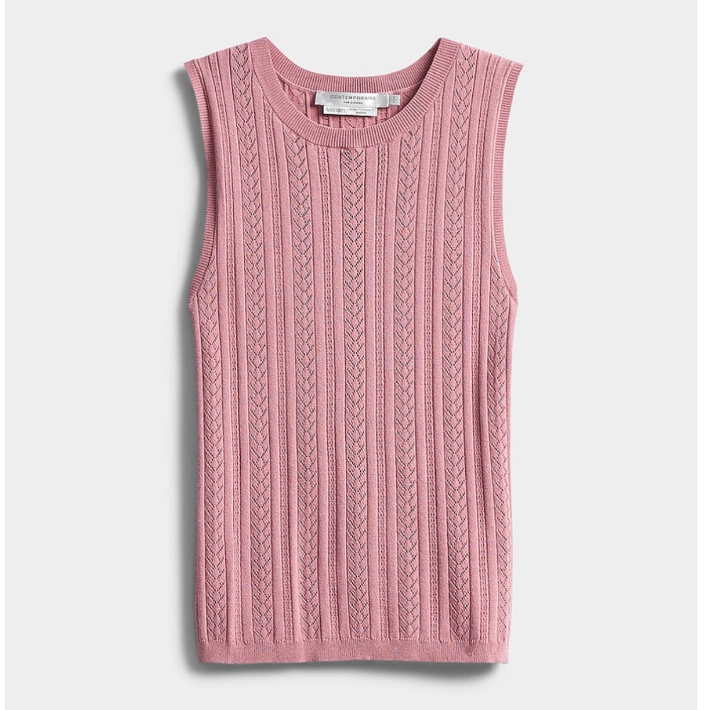 Dusty pink pointelle knit openwork cami tank top NWT